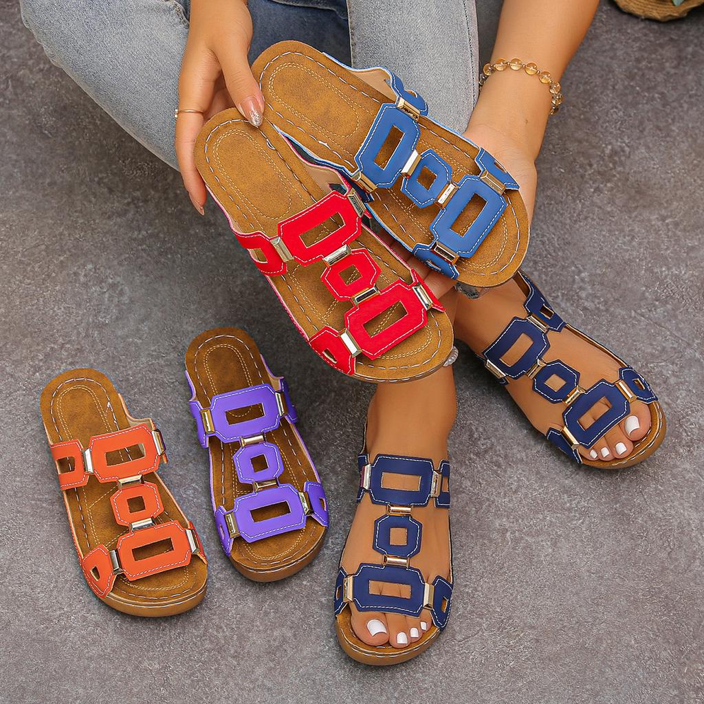 Fashion Solid Color Women 2026 Women's New Leather Fish Mouth Thick Bottom Fashionable Belt Buckle  Cool Slippers