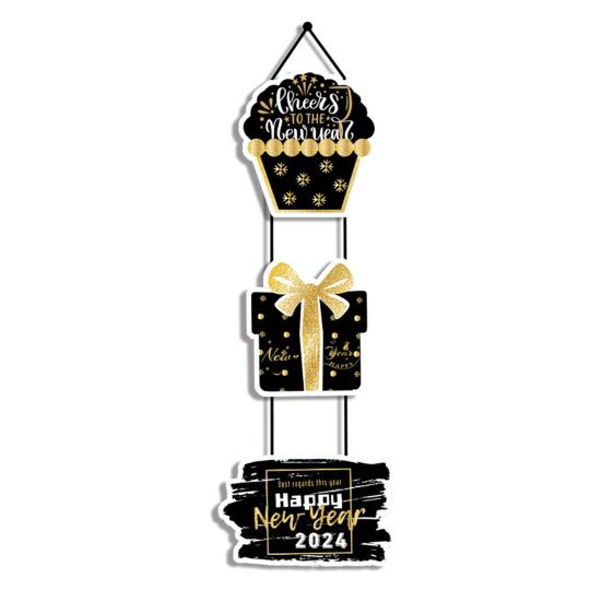 3ks 2024 Dveřní plaketa na Silvestrovský večírek se závěsným lanem Vytvořte slavnostní atmosféru Jemné zpracování Dveřní cedule