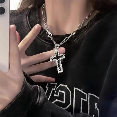 Punk Cross Pendant Necklace Black Enamel Cross Pendant Gothic Jesus Cross Religious Necklace Jewelry for Women and Girls