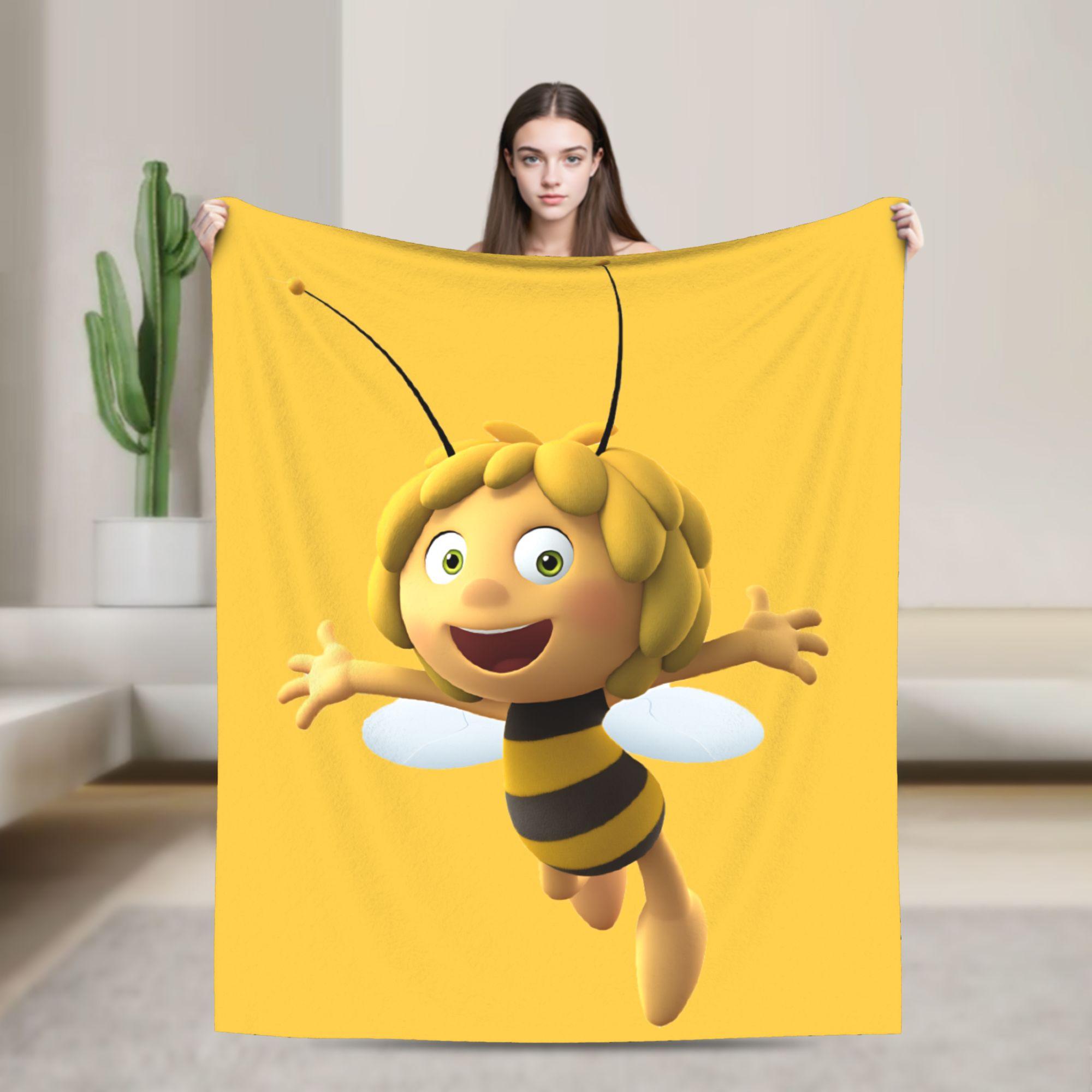 

Maya The Bee With Flowers Blanket Cartoon Soft Print Plush Throw Blanket For Outdoor Airplane Travel Flannel Bedspread Bed Cover 130x150cm