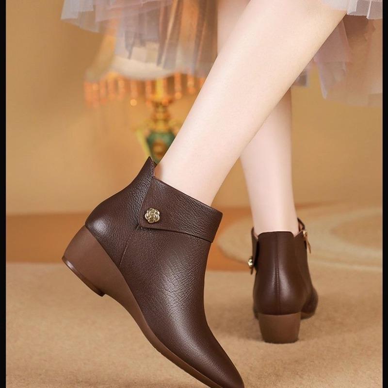 Autumn and Winter Booties, Women's Wedge Heel, Non-slip Soft Soles, Casual Fashion, Versatile Single Boots, Fleece and Warm Cotton Boots