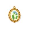 2 Pcs Oval Flower Leaf Embroidered Charms Multicolor 304 Stainless Steel Charms 18K Gold Plated Pendants For DIY Necklace Making
