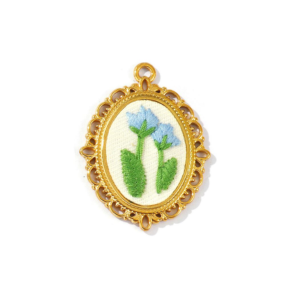 2 Pcs Oval Flower Leaf Embroidered Charms Multicolor 304 Stainless Steel Charms 18K Gold Plated Pendants For DIY Necklace Making