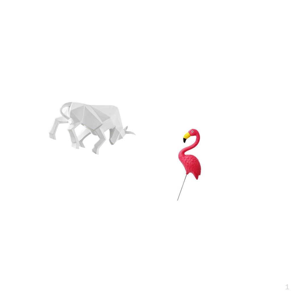 Modern Resin Bull And Flamingo Garden Sculpture Abstract Figurine Ornament for Entryway Tabletop
