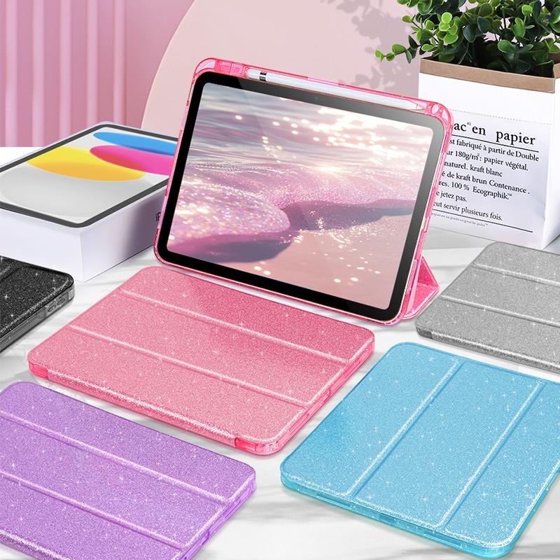 For IPad A16 2025 Case with Pencil Holder Funda for IPad 11 10th Generation Smart Cover for IPad Air 11 M3 M2 Sparkling Shell