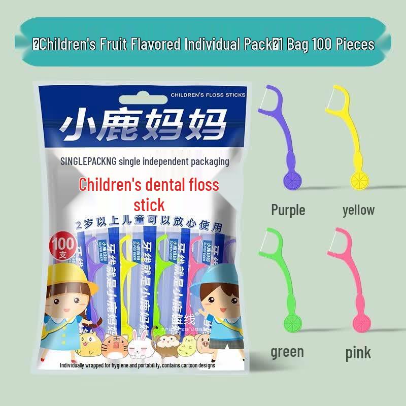 Little Deer Mom Kids Fruit Flavor Dental Floss Picks, 100-Count x 3 Bags