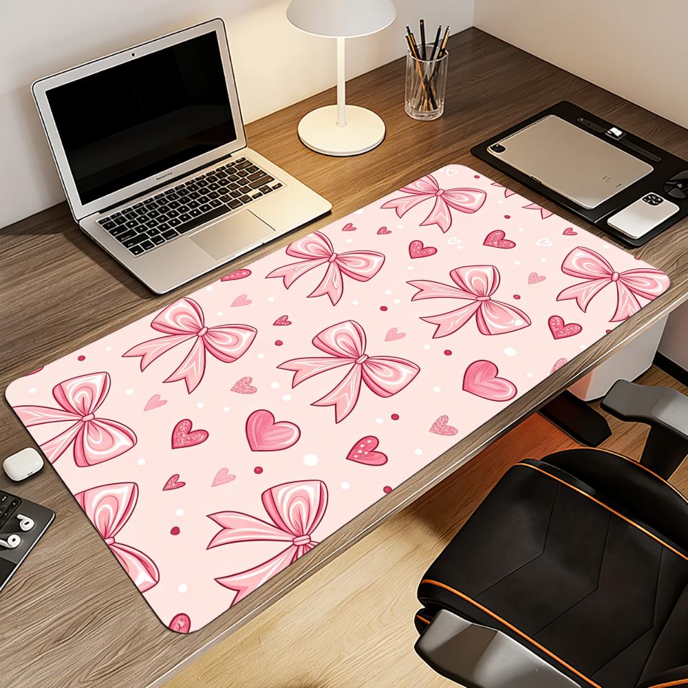 Pink Bow Hearts Mouse Pad Computer Accessories Office Game Table Mats Rubber AntiSlip Gaming Keyboard Mousepad Desk Pads 40x90