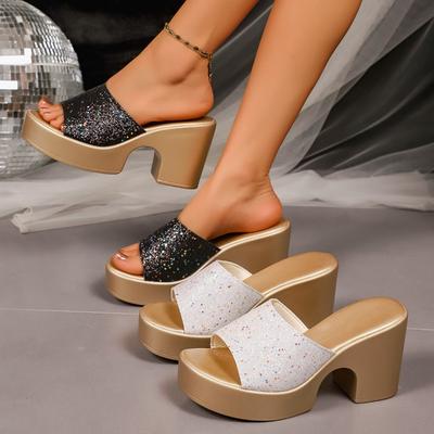 Pantofle na wysokim obcasie plus size, Buty damskie, Nowy styl buty na jednym pasku, Buty na grubej podeszwie, Sandały