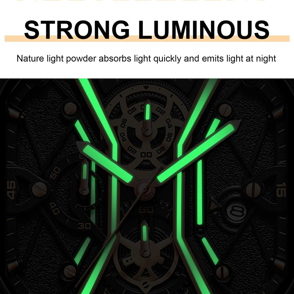 New Fashion Men Wristwatches Luxury Chronograph Luminous Waterproof Date Man Watch Square Dial Leather Quartz Men's Watches