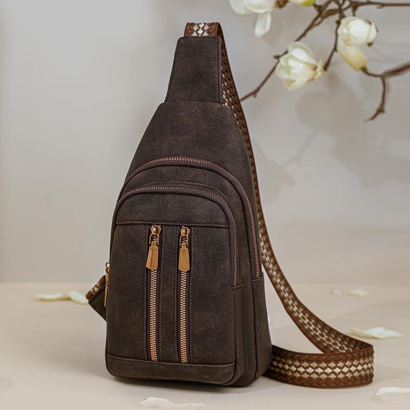 Velkokapacitní retro náprsní taška, dámská crossbody taška přes rameno, PU náprsní taška