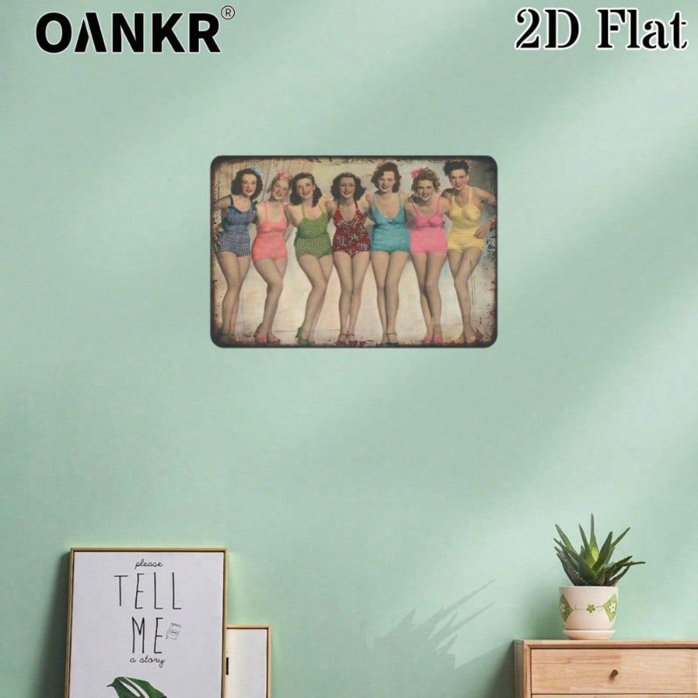 Vintage Girl in Swimsuits Metal Tin Sign 12x8 Inch, Retro Woman Wall Plaque, 2D Flat Decor for Home Bedroom Bar Man Cave