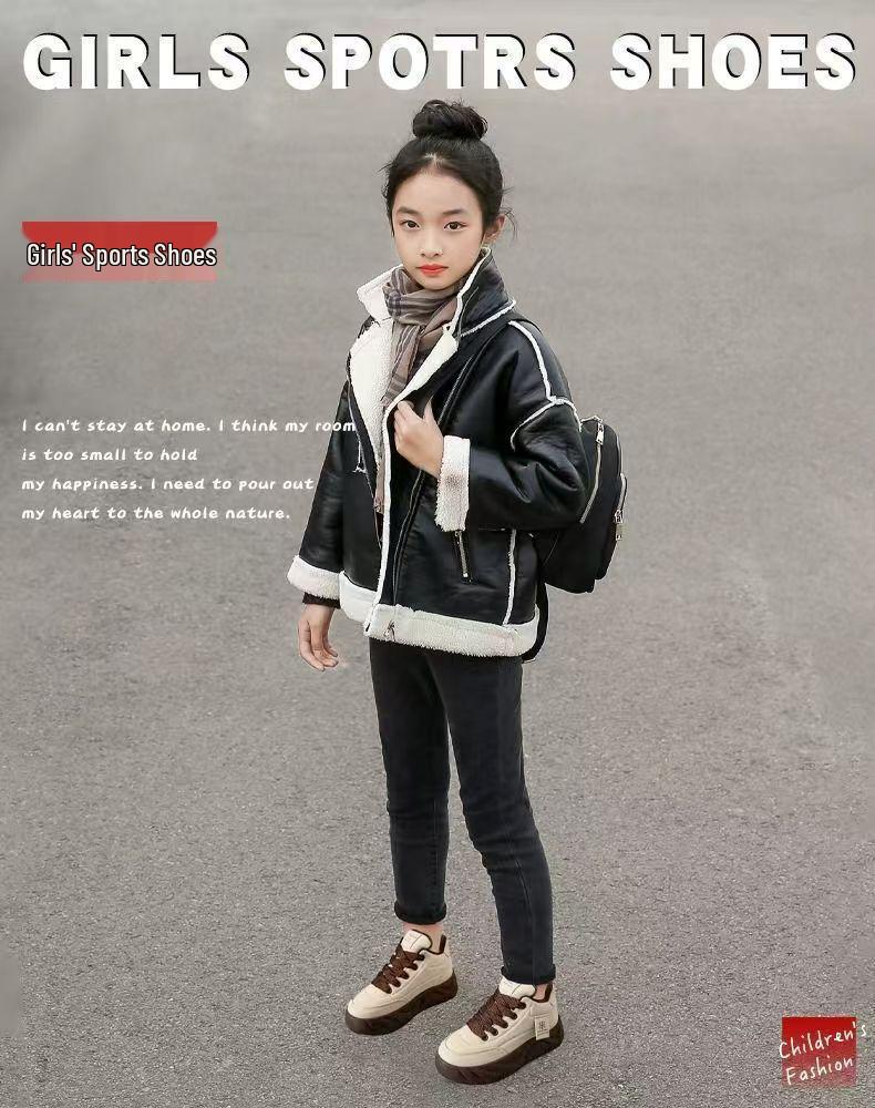 Kids’ Fleece-Lined Non-Slip Bread Shoes 2025 – Thick-Sole, Casual, Versatile, Autumn/Winter German Training Sneakers.