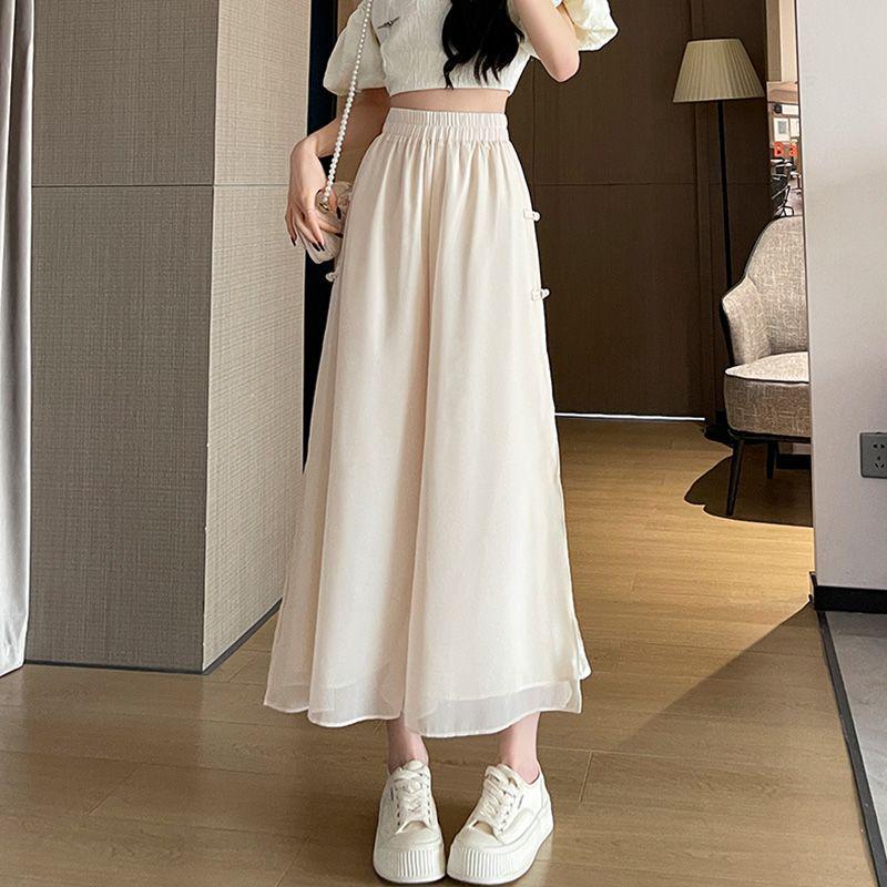 

Women s Chiffon Wide-Leg Pants - Summer 2026 Loose, Lightweight, Nine-Point Fairy Skirt Style S (75-90 lbs) абрикосовый