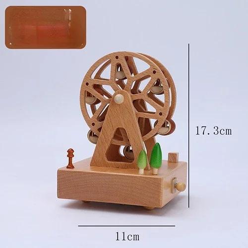 1pcs Wooden Music Box  Home Creative Solid Wood Carousel Ferris Wheel Crafts Valentine's Day Gift christmas music box