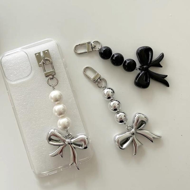 Trendy Bowknot Bead Charm Keychain For Handbags Handmade Key Holder Lightweight Accessory For Purse Backpack