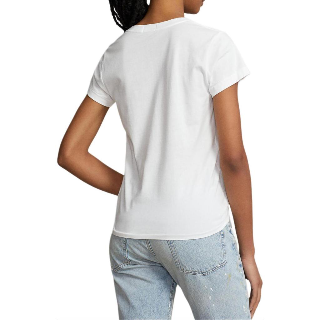 Polo Ralph Lauren Solid Color Logo Embroidered V-Neck Knit SS23 T-Shirt Women Tops White WMPOKNINCU20704-100