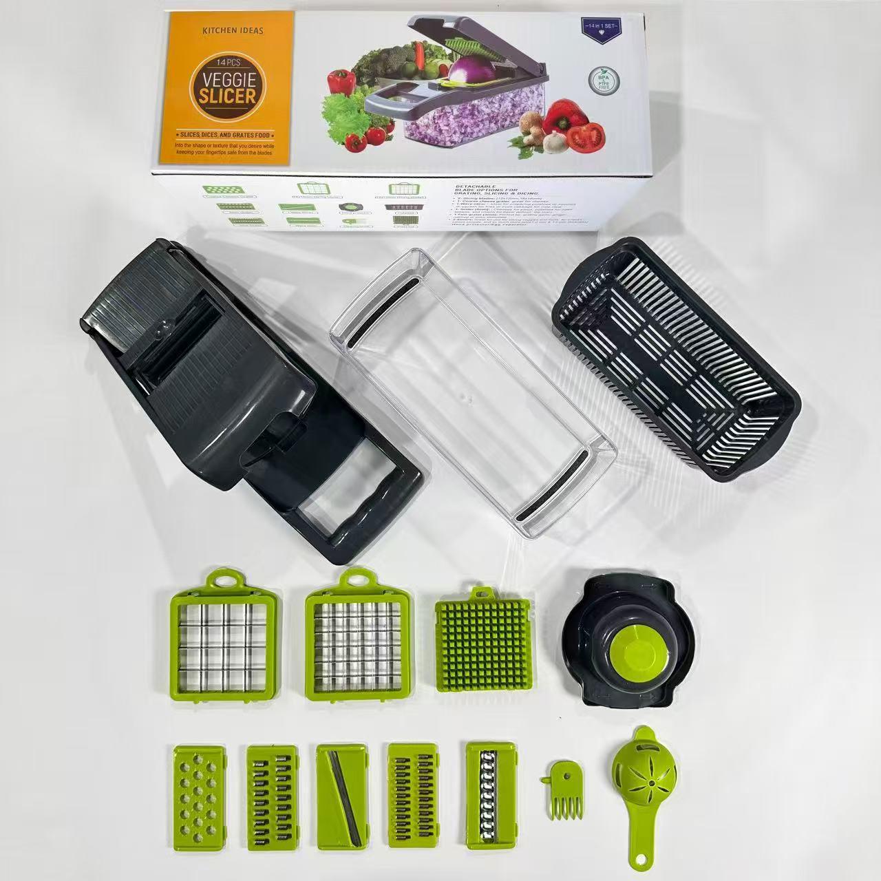 

Versatile Vegetable Cutter & Slicer: Commercial-Grade Dicer, Grater, Drain for Home & Kitchen.