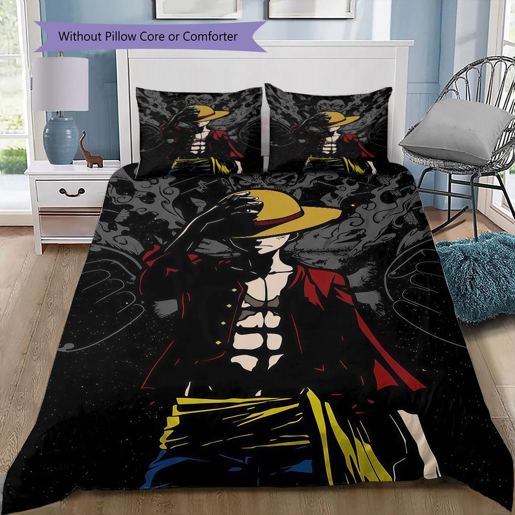 One Piece Logo Pattern Bedding Quilt Set Quilt Cover Pillowcase Home Birthday Gift(1 * Duvet Cover + 2 * Pillowcase, Without Core)