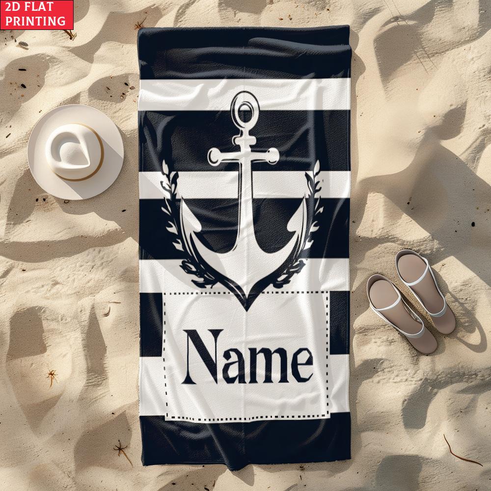 Custom Nautical Anchor Beach Towel Personalized Name Striped Microfiber Bath Towels Soft Quick Dry Swimming Pool Lounger All