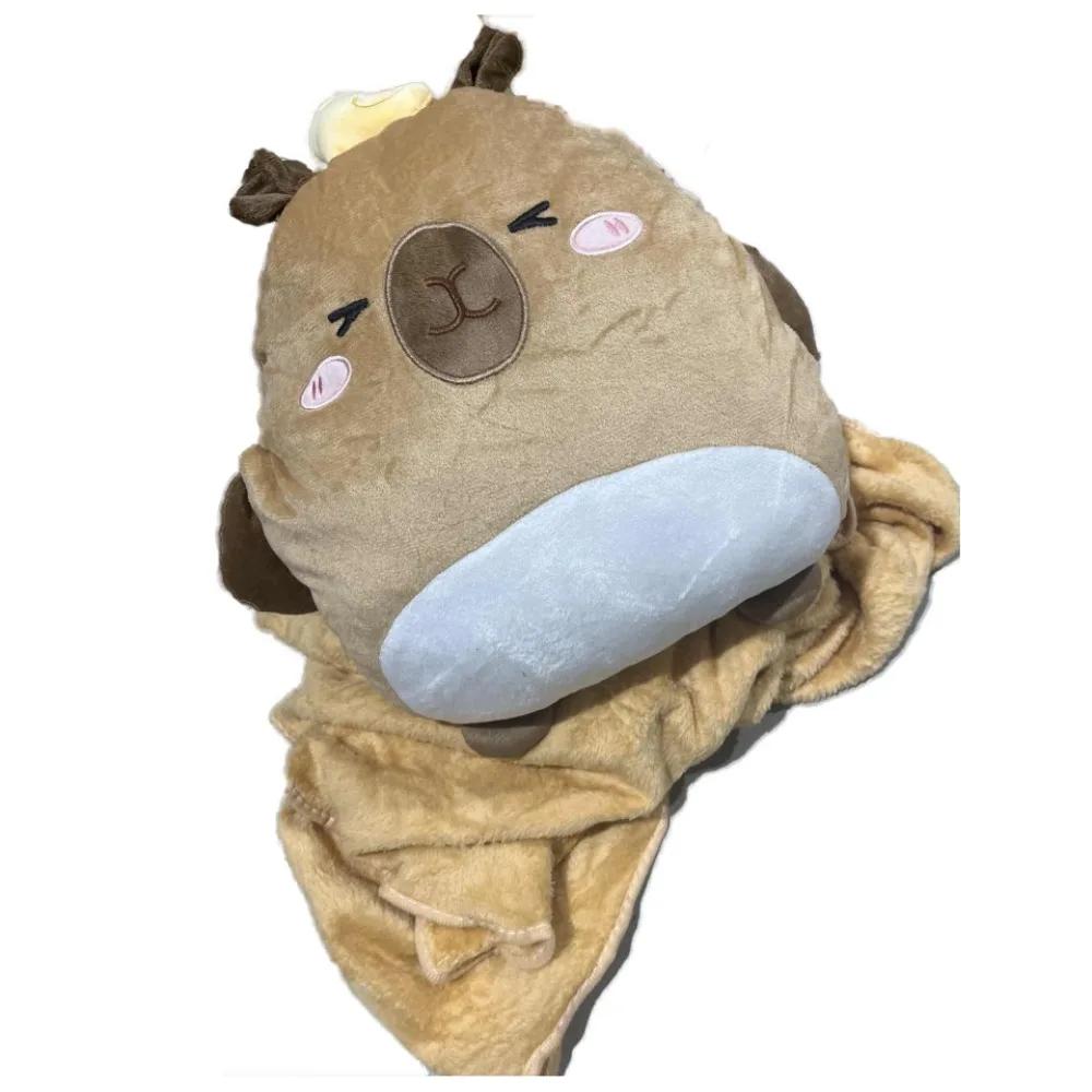 3-In-1 Capybara Throw Pillow Pp Cotton Filled Plush Pillow Blanket Cartoon Hand Warmer Portable Office Nap Leg Cover Artifact