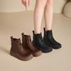 Autumn and winter new leather short boots women's flat-bottomed casual British style Martin boots soft-soled versatile fashion round boots women