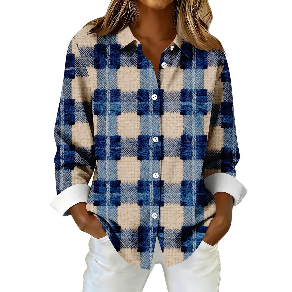 Women's Fashionable Casual Printed Long-Sleeved Button-Up Shirt