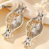 Fashionable Hollow Winding Line Earrings 1 Pair Flower Vase for Women, Retro Metal Shape Silver Metallic Dangle Earrings, DIY Bouquets Floral