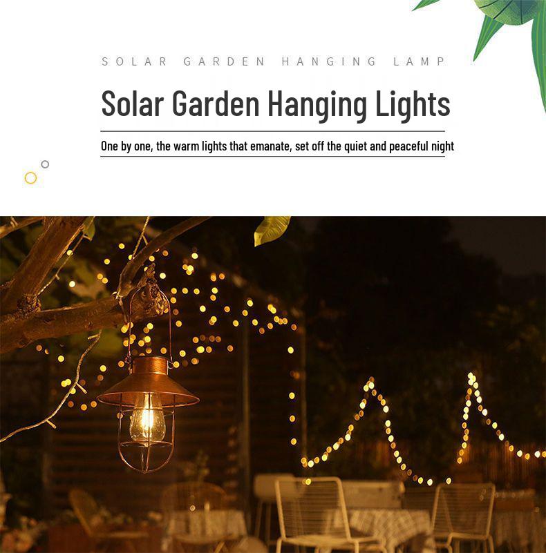 Retro Solar Hanging Lantern: Outdoor Garden, Balcony, & Courtyard Decor - Wrought Iron Atmosphere Night Light