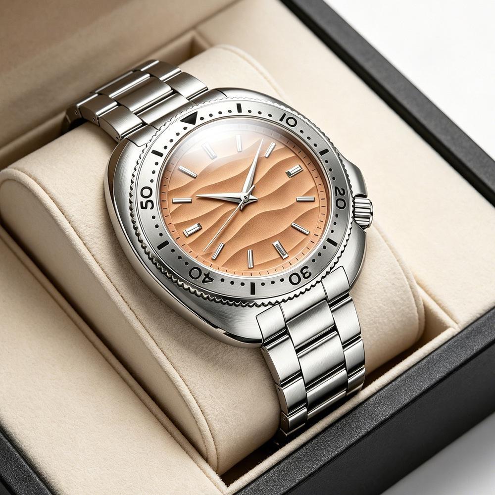 Men Stainless Steel Analog Watches Wateproof Retro Diving Style Wrist Watch with Rotating Bezel