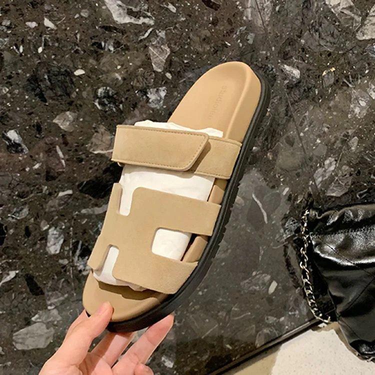 Classic large size slippers women's one-word color matching casual versatile thick-bottomed Velcro fashion beach cool slippers