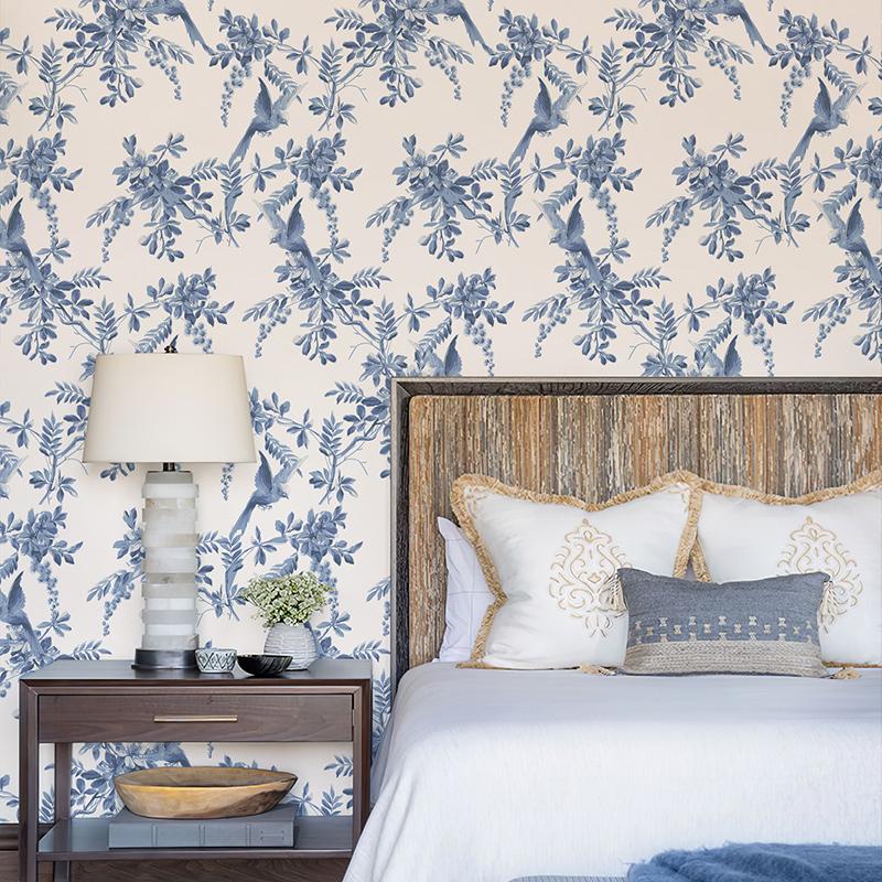 Blue Leaves Tree PVC Wallpaper Retro Peel And Stick Waterproof Furniture Cabinet Sticker Renovated Bathroom Kitchen Wall Decor