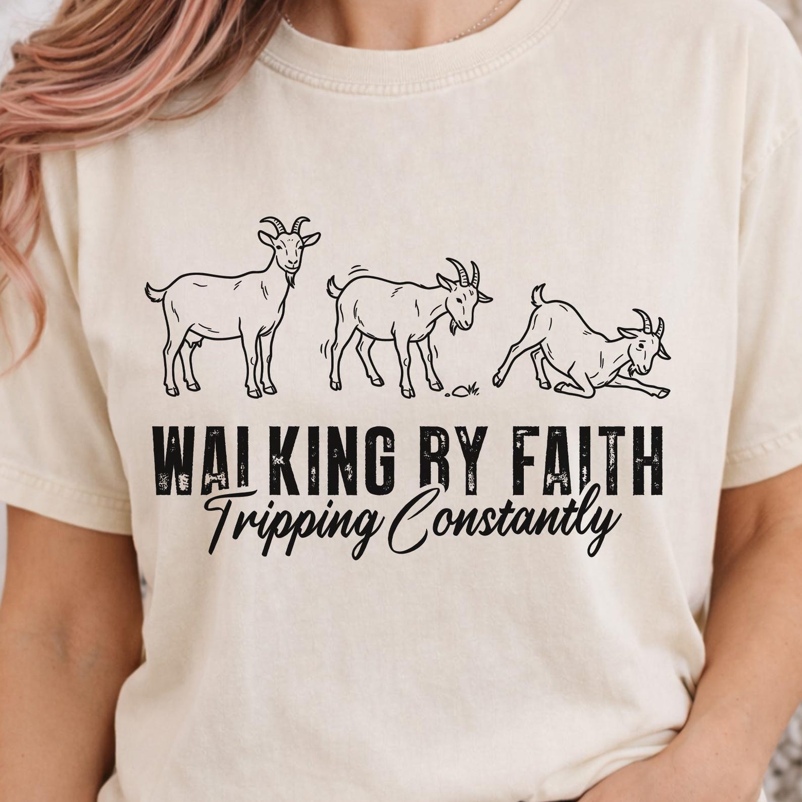 Funny Christian Shirt, Walking By Faith Tee, Religious Humor, Goat Shirt, Faith Gift 4XL