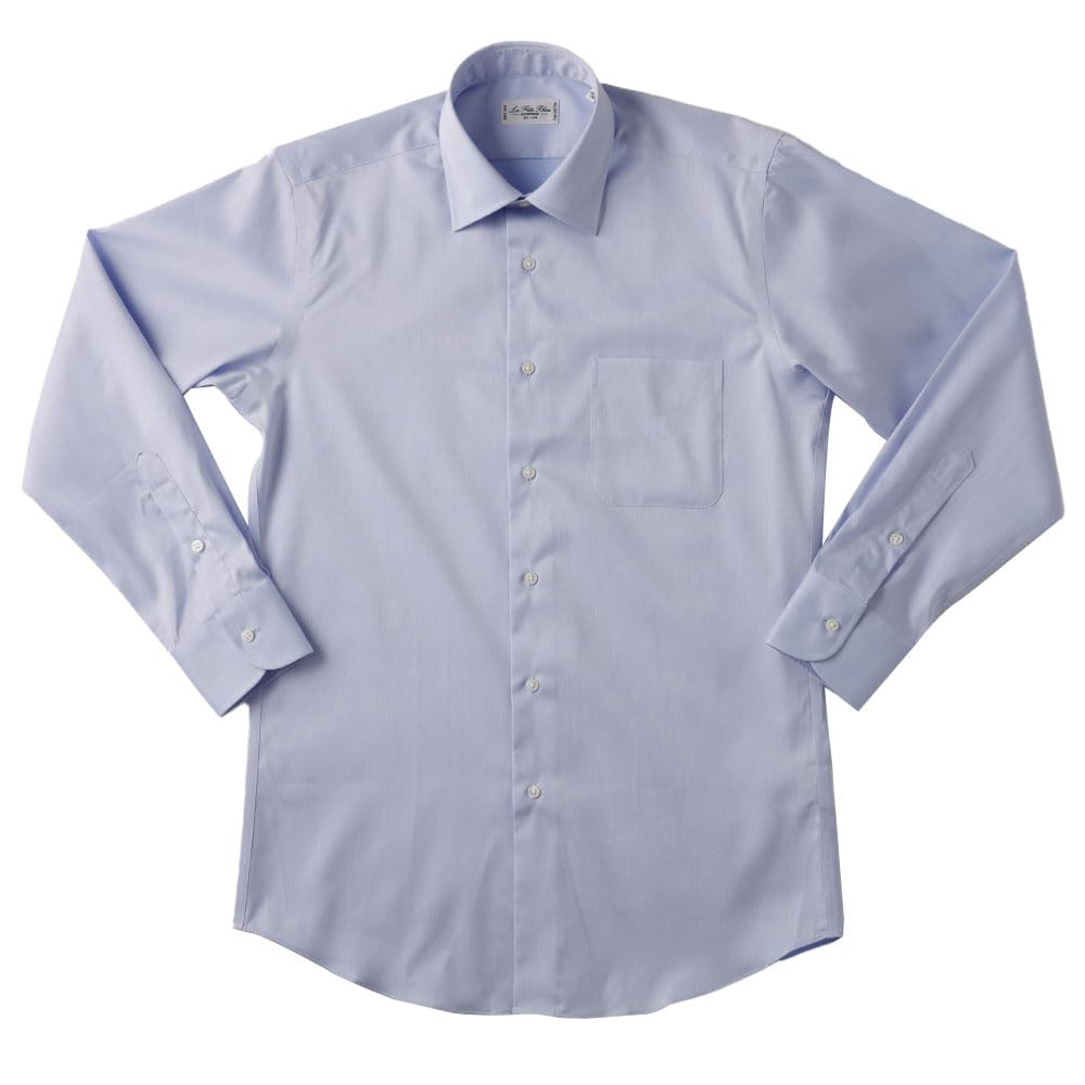 HITOYOSHI Easy Care Shirt Long Sleeve 10 Sizes Hitoyoshi Dress Shirt Cotton LB-W2 [Semi-Wide/Blue Twill/39-80] Men's 100%