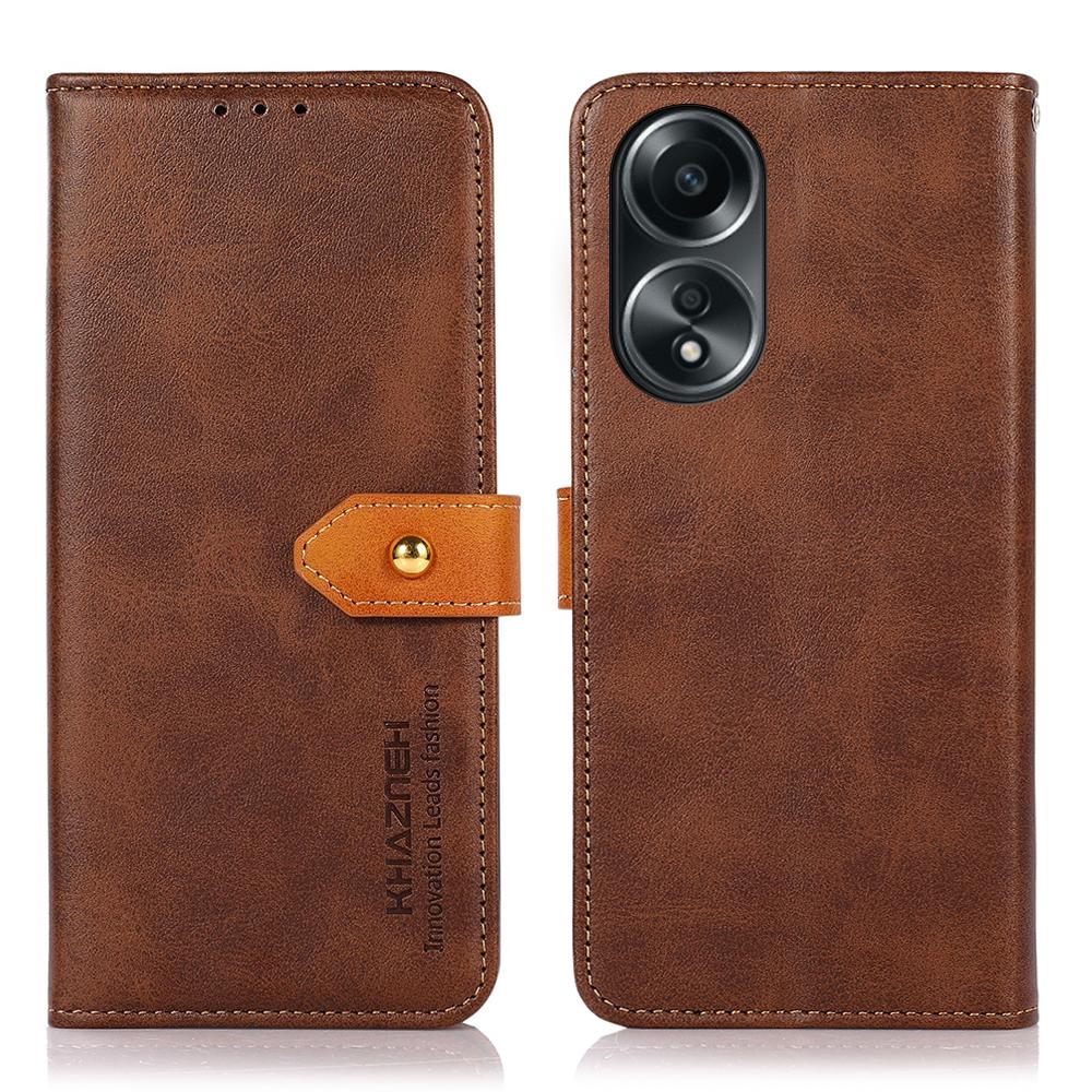 KHAZNEH For Oppo A58 5G Leather Wallet Phone Cover Foldable Stand Cowhide Texture Case