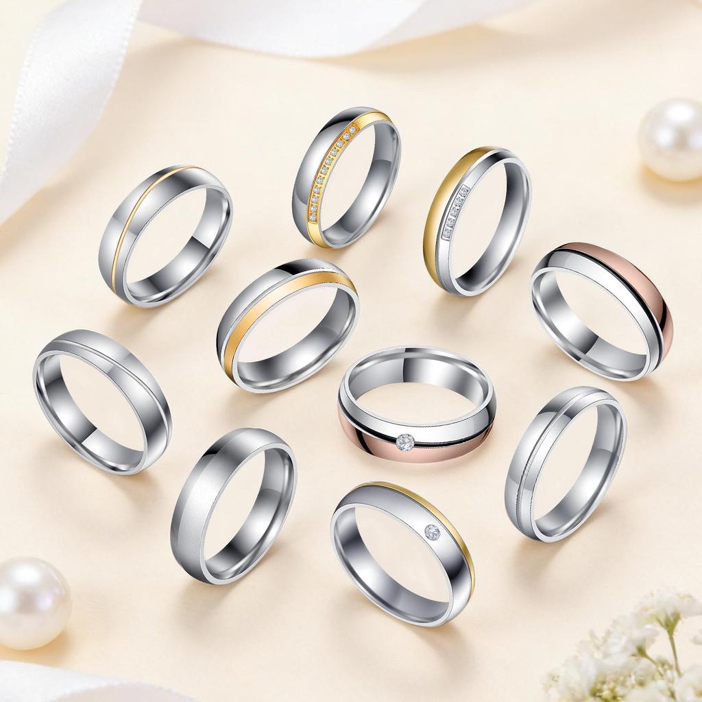 Anillos a juego para pareja japonesa y coreana: Acero Inoxidable con Diamantes Incrustados