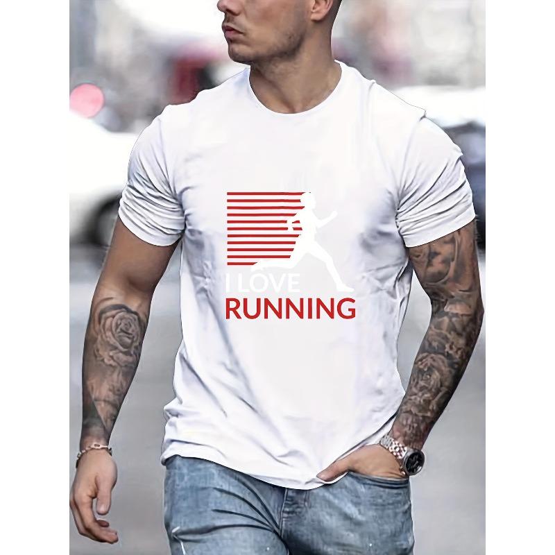 I Love Running Print T Shirt, Tees For Men, Casual Short Sleeve T-shirt For Summer
