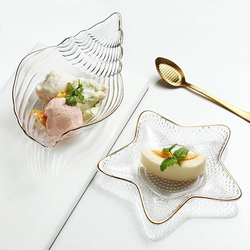 Gold-Painted Marine Glass Conch Plate Set (3 Pcs)