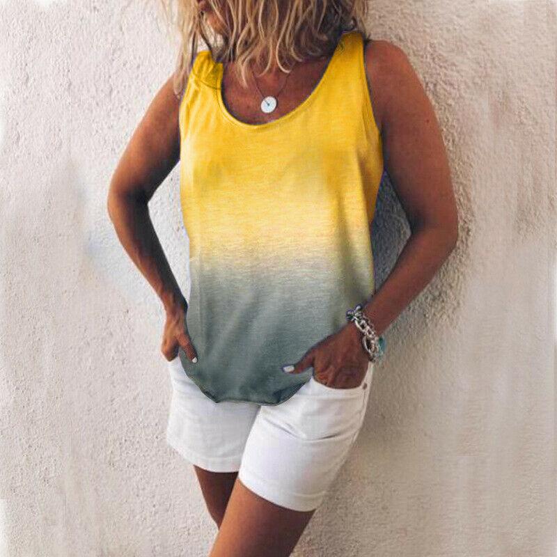 

Gradient Women Sleeveless Vest Tank Top Lady Tee Summer Loose T Blouse Shirt 3XL жовтий