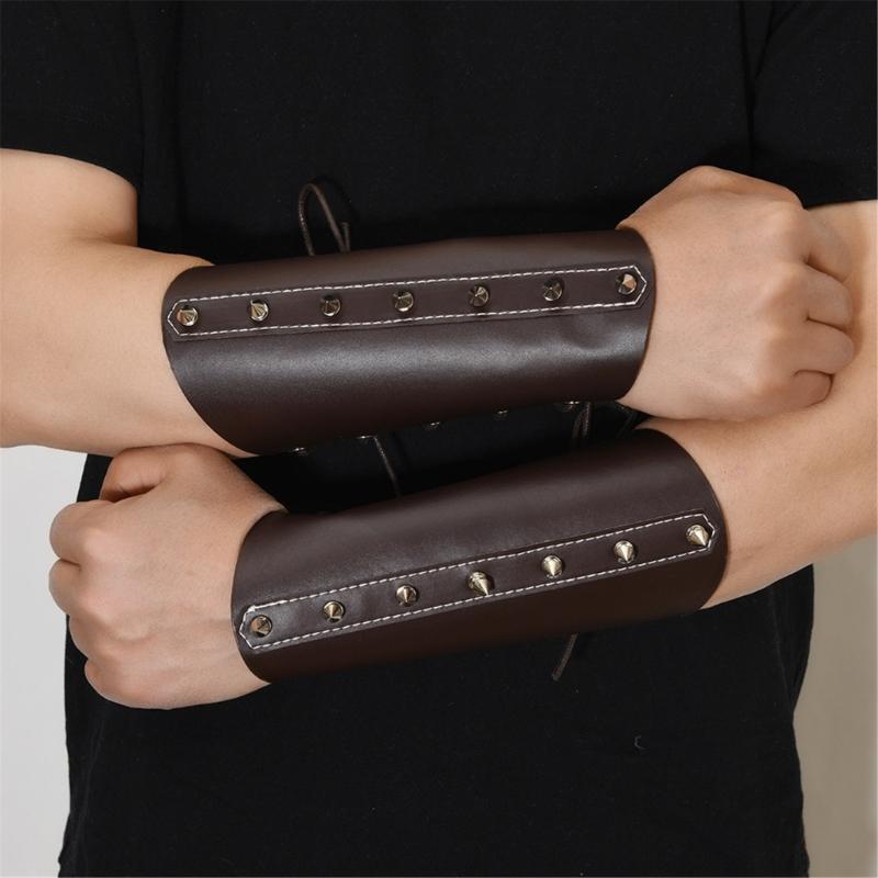 1PC Punk PU Leather Motorcycle Wristbands Adjustable Arm Guards For Men Women Cycling Outdoor Activity