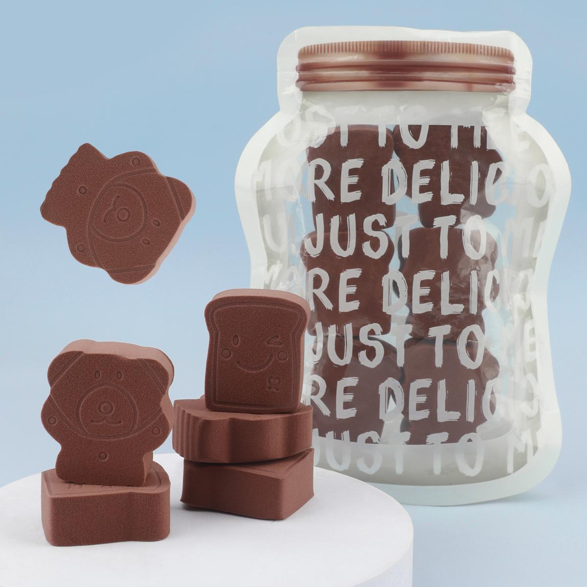 

6 Pcs Bear Cookie Design Wet Dry Setting Powder Makeup Sponge Round for Girls Babies Gentle Sensation Friendly