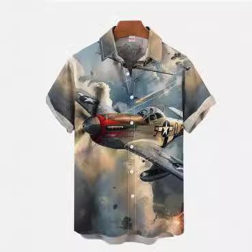 Fighter Series 1D Digital Printing Men's Hawaiian Shirt Short Sleeve Wholesale