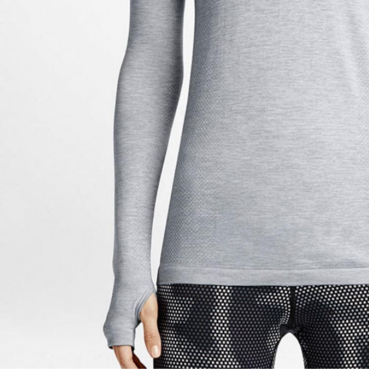 Nike Solid Color Crew Neck Long Sleeve Running Training T-Shirt Women Tops Gray 644684-012