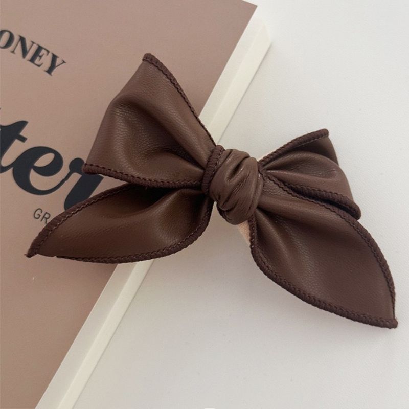 1pc Autumn and winter new PU leather bow hair clip temperament retro duckbill clip internet famous side clip