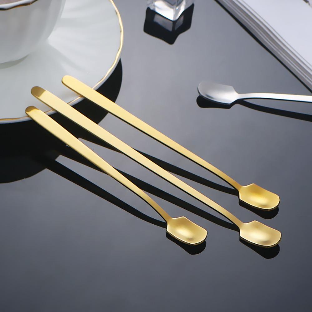 5pcs Stainless Steel Square Teaspoon Silver/gold Dessert Scoops Coffee Stirring Spoons  Cafe