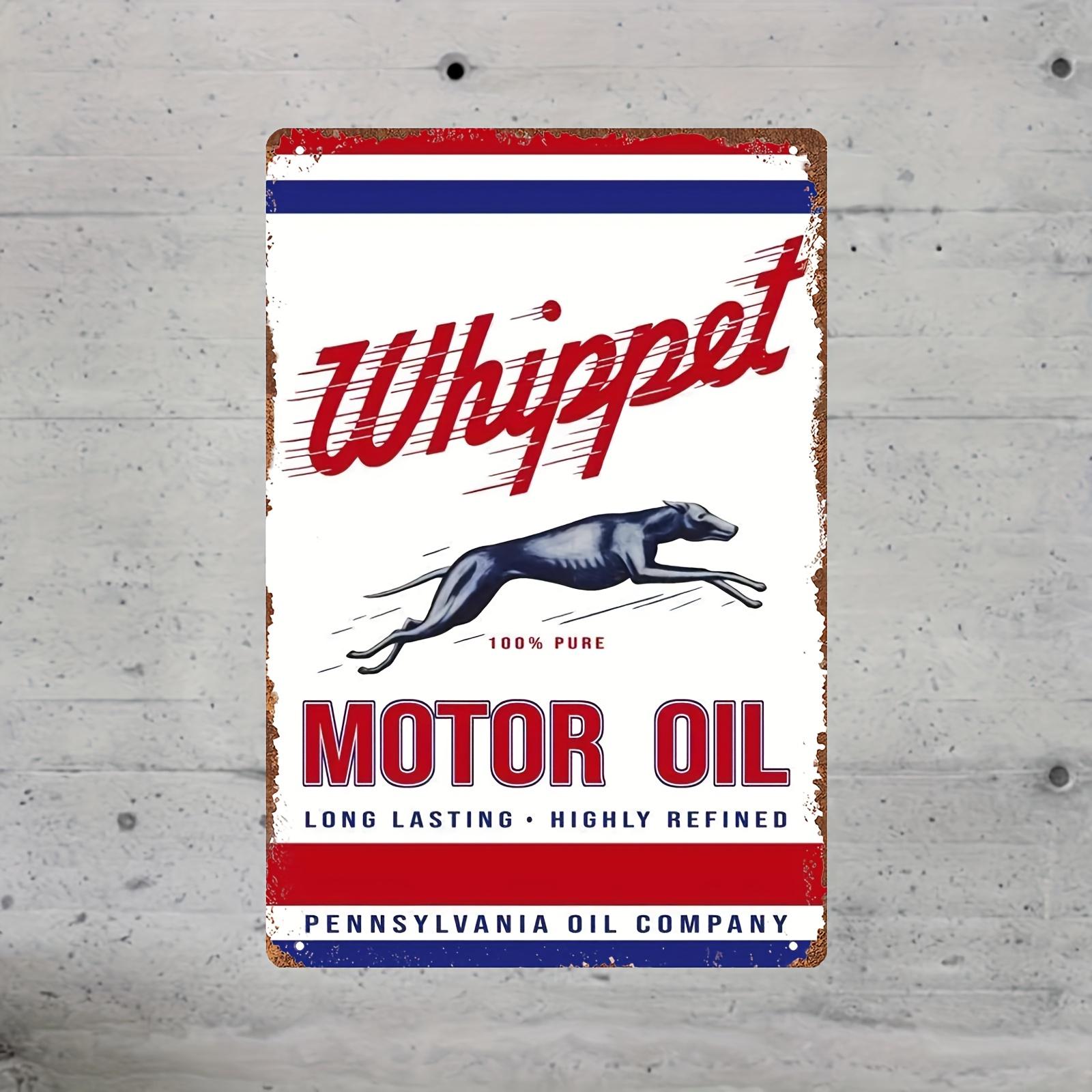 

Vintage Whippet Motor Oil Tin Sign Rustic Distressed Iron Metal Wall Art with Leaping Greyhound Design Red Blue Retro Col aluminum 20x30cm