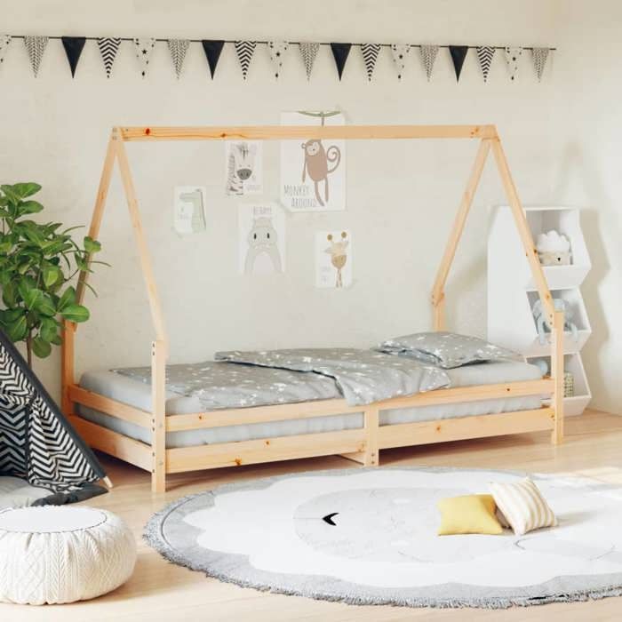 VidaXL Bed Frames for Children, Single Bed with Slatted Base, Bedroom Furniture, Scandinavian, Brown 90x190 834492