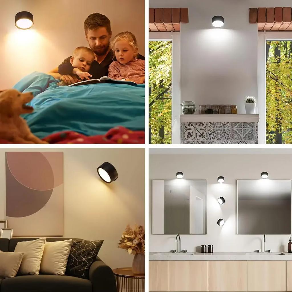 Rechargeable Wireless Wall Lamp,LED Wall Sconce 360° Rotation Nordic Modern Nordic Bedroom Lighting for Hallway Corridor Stairs