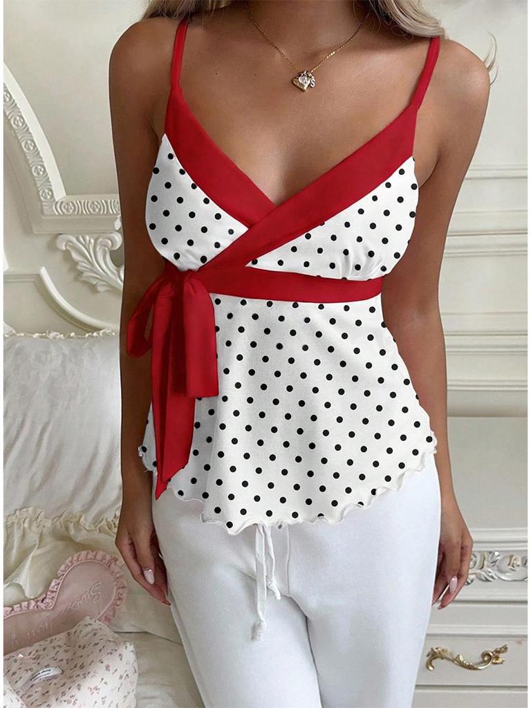 2026 V-Neck Waist-Cinching Ruffled Camisole for Women - European/American Style, Slimming Sleeveless Top