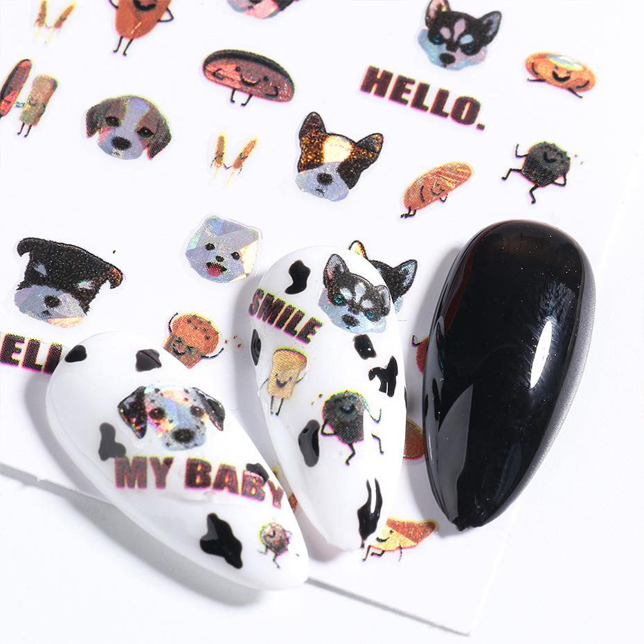 

Лазерная наклейка для ногтей 4D INS, наклейка на резинку для ногтей, лазерная двухцветная голова кошки, собаки, Мадонна, мультфильм