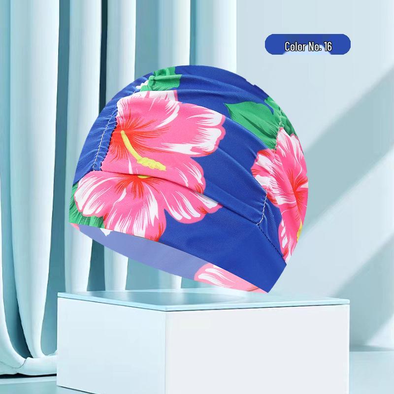 Dámská květinová plisovaná plavecká čepice nadměrné velikosti - Nepřiléhavý střih, Jednobarevná, Módní látkový design